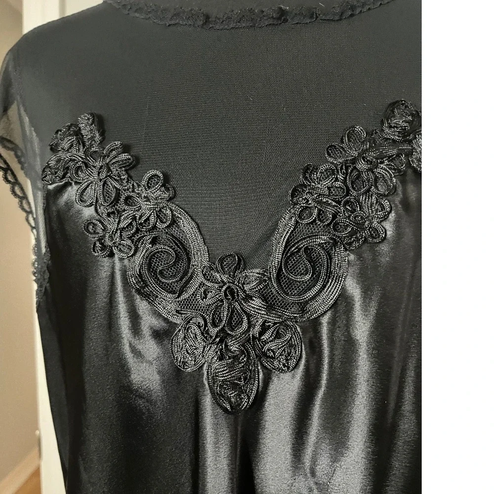 Vtg California Dynasty Nightgown Women's Medium Black‎ Liquid Satin